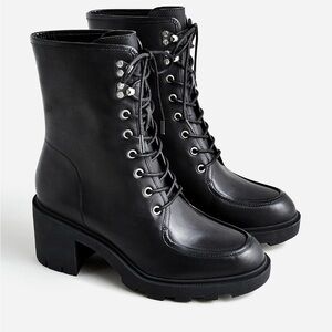 J. Crew Black Leather Ankle Boots Lug Motorcycle Rare Imported